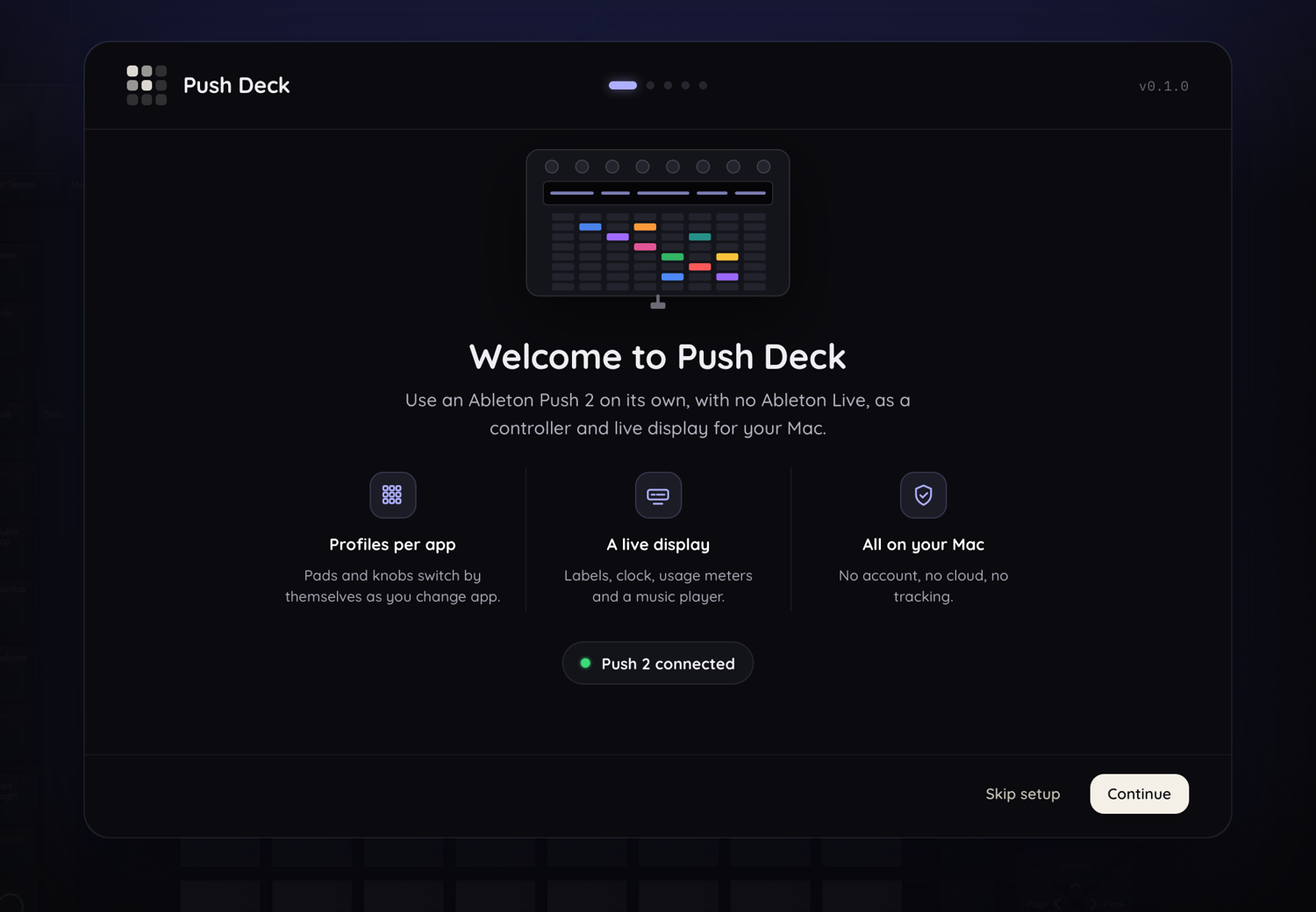First-run setup, welcome step